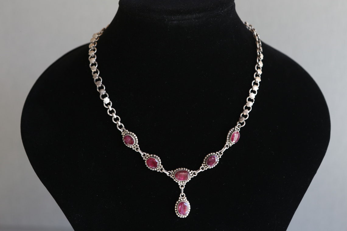 Ruby Necklace 925 Sterling Silver Necklace Silver Ruby - Etsy