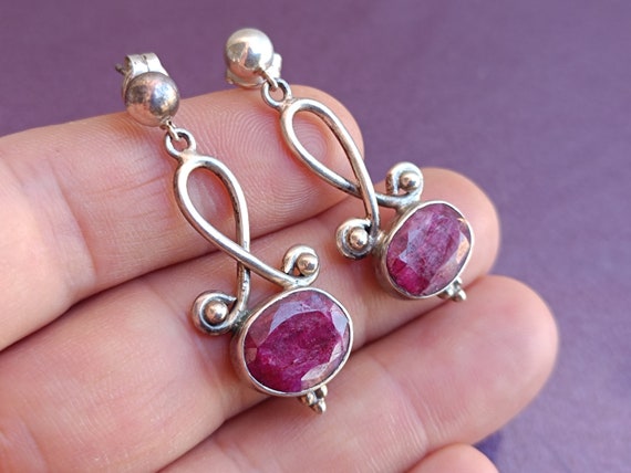 Ruby 925 Silver Earrings, Ruby Silver Earrings, S… - image 3