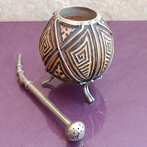 1970s Pumpkin Mate Gourd, Mate Cup, Mate Gourd de Calabaza, Handmade Argentina, Alpaca Silver, Vintage Mate Cup, Argentina