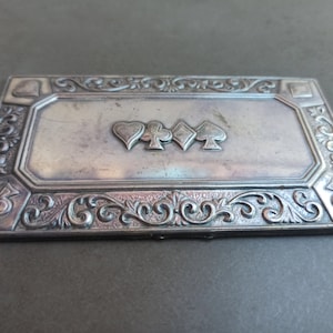 Fustella in argento 925 per cofanetto, inserto in argento per cofanetto, oggetto in argento antico, cuori, sula, croci, picche, moneta in argento 925 vintage