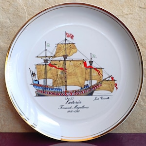 BIDASOA Plate VIKTORIA Drawing Ship, Fernando Magallanes 1480-1521, Porcelain Plate, Bidasoa Porcelain, Spanish Porcelain, Antique Porcelain