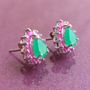 Emerald Ruby 925 Silver Earrings, Gold Filled Silver Earrings, 925 Silver Earrings, Vintage Silver Earrings, Emerald Earrings, Ruby Earrings