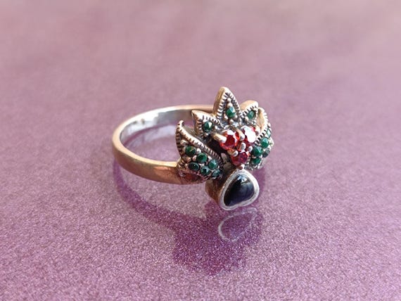 925 Silver Multistones Ring, Silver Malachite Rin… - image 7