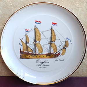 BIDASOA Plate DUYFKEN Drawing Ship, Albert Tasman 1603-1659, Porcelain Plate, Bidasoa Porcelain, Spanish Porcelain, Antique Porcelain