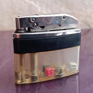1970s Transparento German Liquid Lighter with Dice, Vintage Untested Petrol Lighter, Pocket Lighter, Collectible Lighter, Cigarette Lighter