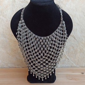 Große Handgemachte Versilberte Halskette, Versilberte Halskette, Antik Bijoux, Vintage Halskette, Silber Metall, Vintage Versilberte Halskette