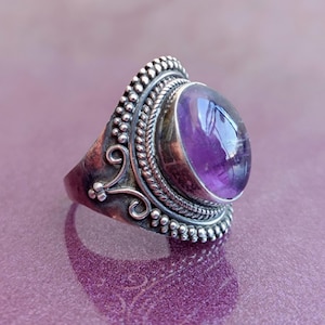 Amethyst 925 Silver Ring, Vintage Ring, Purple Crystal Ring, 925 Silver Ring, Silver Retro Ring, Ring With Gemstones, Antique Ring