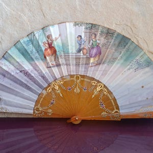 Hand Painted Fan, Beautiful Antique European Fan, Vintage Fan, Retro Hand Painted Fan, Antique Fan
