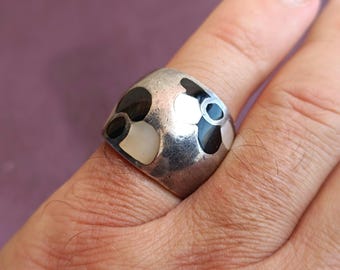 925 Silver Ring, Vintage Silver Ring, Nacre Retro Rings, 925 Sterling Silver, Enamel Silver Retro Ring, Vintage Ring, Retro Ring