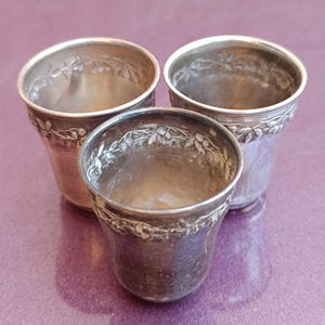 jaren 1930 zilveren shots glas, antieke zilveren shots, wodka shot sterling zilver, zilveren wodka shots, drinken shots, zilver glas