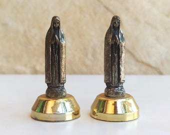 Fatima-Figur, religiöse Statue, Jungfrau Maria, Rosenkranz, versilberte Figur, Marienstatue, katholische Figuren