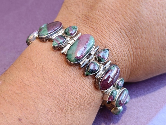 925 Silver Ruby Zoisite Bracelet, Ruby Bracelet, … - image 3