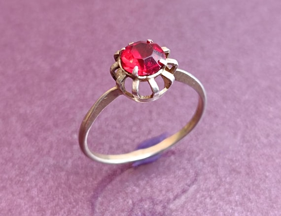 875 Silver Ruby Ring, USSR Red Ruby Silver Ring, … - image 1