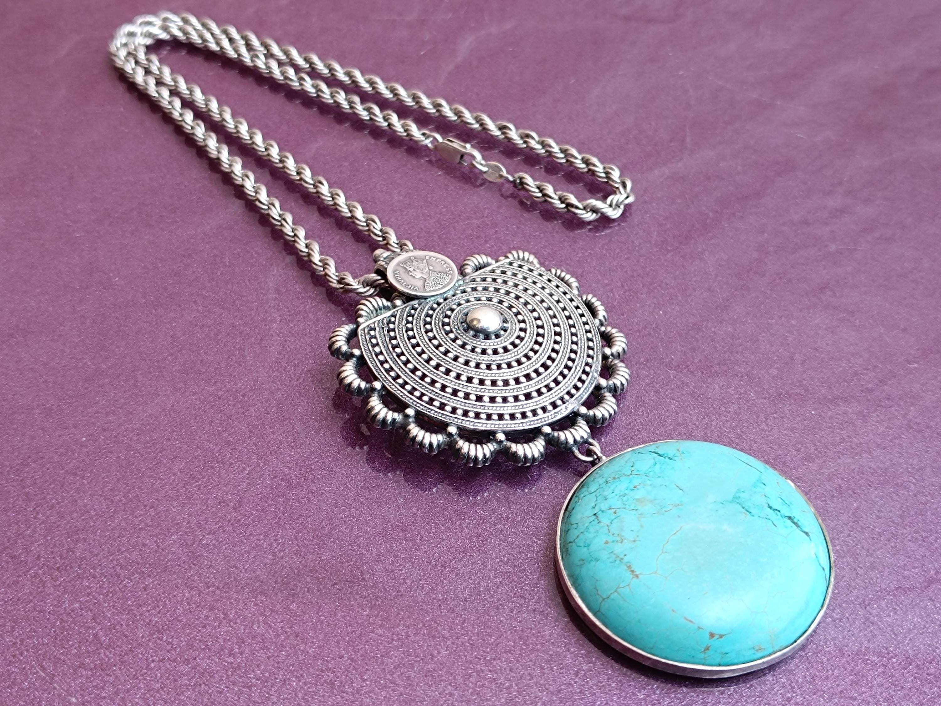 925 シルバー ターコイズ ペンダント チェーン、ヴィンテージ