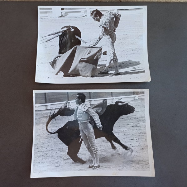 Set of 2 Photos 1970 Bullfighting Spain, Vintage Photos, Torreador and Bull, Old Photos Bullfighting, Antique Photos Bullfighting