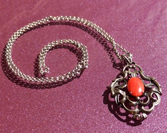 Rare pendentif en argent RED CORAL 835, pendentif en argent, pendentif en corail rouge naturel, pendentif en argent antique, pendentif en corail rouge vintage, Allemagne