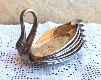 915 Silver Set of 6 Ashtrays, Genuine Silver Swan Ashtrays, Antique Ashtrays, Old Silver Ashtray, Star Stamp, Swan Ashtray
