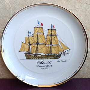 BIDASOA Plate ASTROLABE Drawing Ship, Dumont d'Urville 1790-1842, Porcelain Plate, Bidasoa Porcelain, Spanish Porcelain, Vintage Porcelain