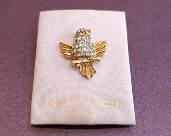 Broche Oiseau Bicolore Plaqué Or 18 Carats - Occasion Poinçonnée, Bon état