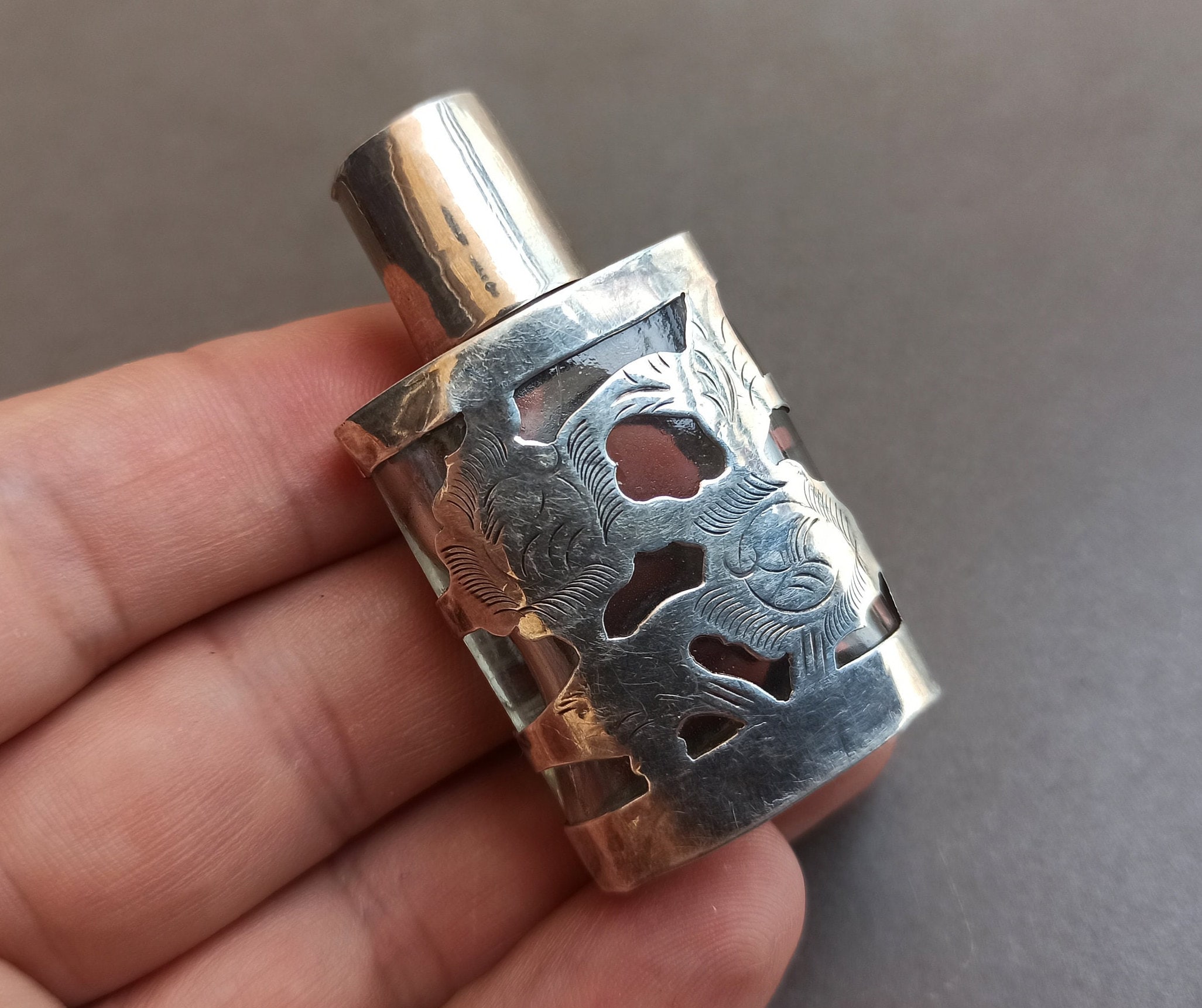 入荷now 安全 ヴィンテージシルバー香水瓶、メキシコ手作り、ヴィンテージ 工芸品