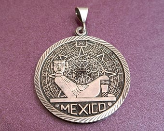 950 Silver Mexico Mayan Pendant, Mayan Pendant, Mexican Mayan Calendar, Art Deco Pendant, Vintage Silver Pendant, Mayan Jewelry