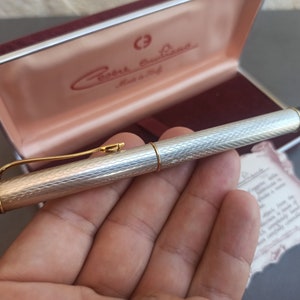 Cesare Emiliano 925 Sterling Silver Ballpoint Pen, Gold Plated, Original Box, Antique Ballpoint Pen With Certificate, Marked 925, Italy