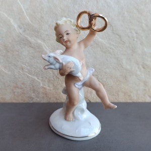 Porzellanfigur 1950, Figur Junge mit Schwein, Caramica Deutschland, Vintage Porzellan Deutschland, Sammlerfiguren, Porzellanfigur Junge