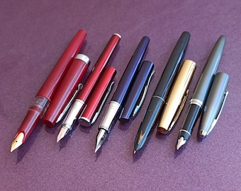 Zestaw 5 piór wiecznych, pozłacane, zabytkowe pióro wieczne, pióro wieczne, antyczne pióro, stare pióro wieczne