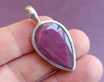 Ruby 925 Silver Pendant, Vintage Ruby Pendant, Red Ruby Silver Charm, 925 Silver Jewelry, Ruby Pendant, Vintage Pendant Red Ruby
