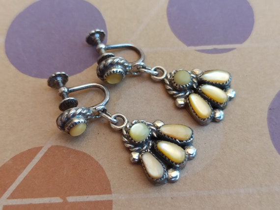 Nice Vintage Native American Navajo Turquoise & Mop Sterling Silver Post Earrings Nice Vintage Native American Navajo Turquoise & Mop Sterling Silver Post Earrings