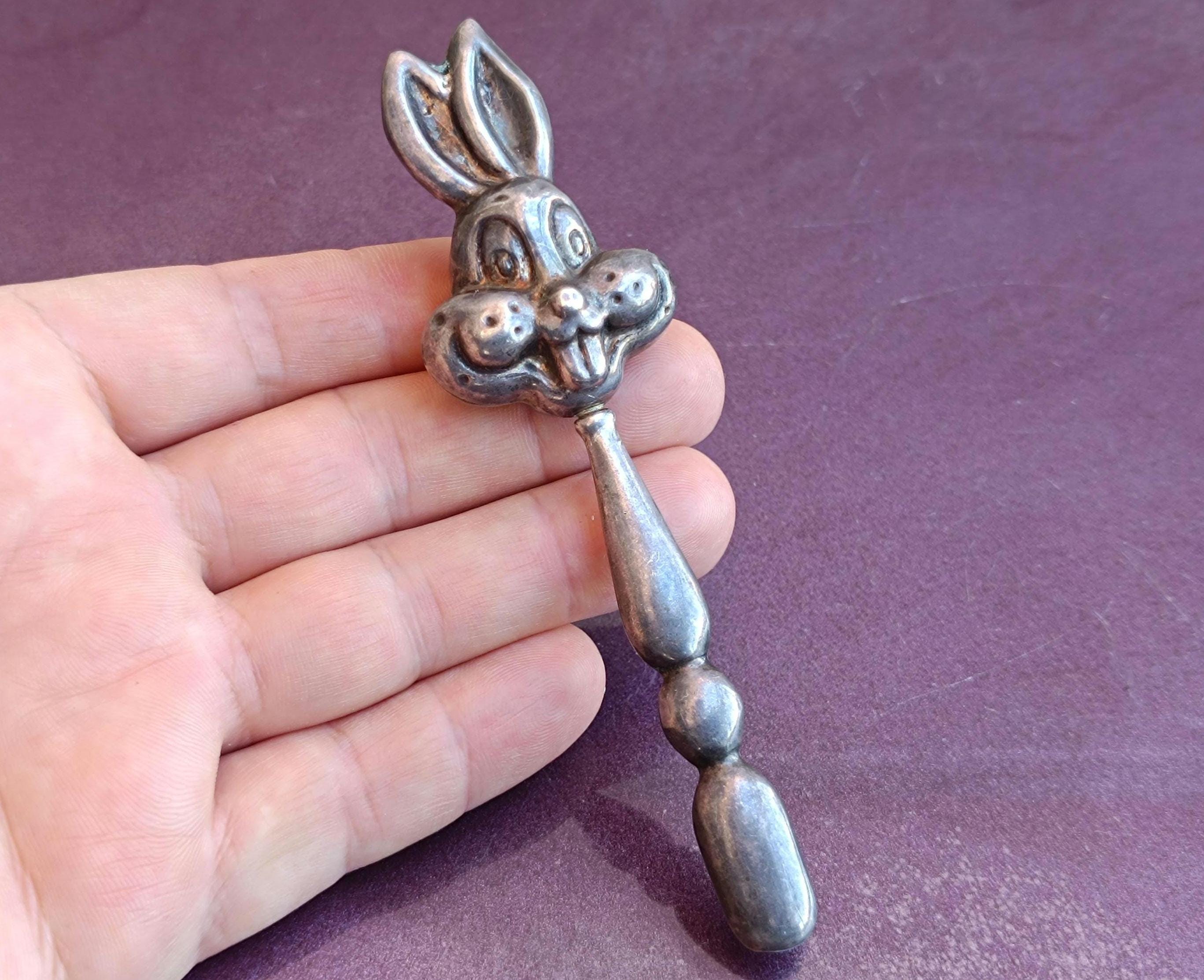 Vintage Silver Rabbit Rattle - Etsy