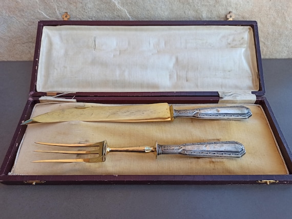 Antique knife and fork carving best sale set