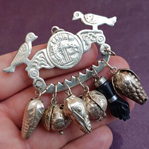 900 Plata Penca De Balangandan, Amuleto de Encanto Africano, Broche de Plata, Ragastens Victorianos, Joyería Penca Balangandan, África
