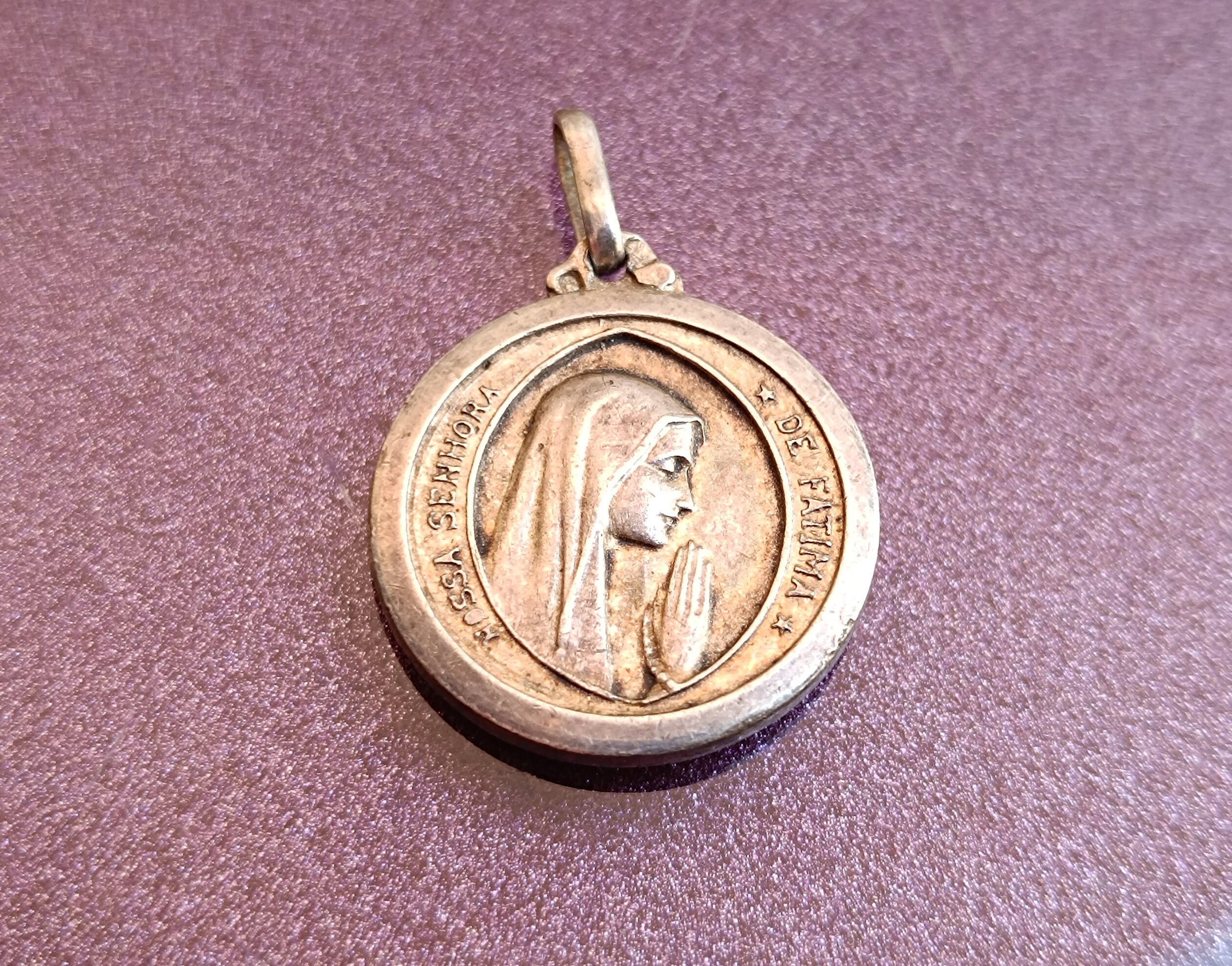 1963 Silver Our Lady Of Fatima Medal With Earthen Relic, Land of Fatima, Our Lady Of Fatima Medal With Soil, Portugal, Lady Of Fatima Charm