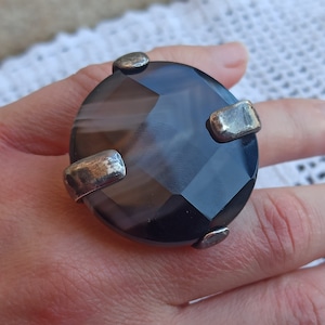Gereserveerd! CESAREE Designer Zilveren Ring met Agaat, Vintage Sieraden CESAREE Parijs, Frankrijk, Antieke Zilveren Ring, Agaat Zilveren Ring