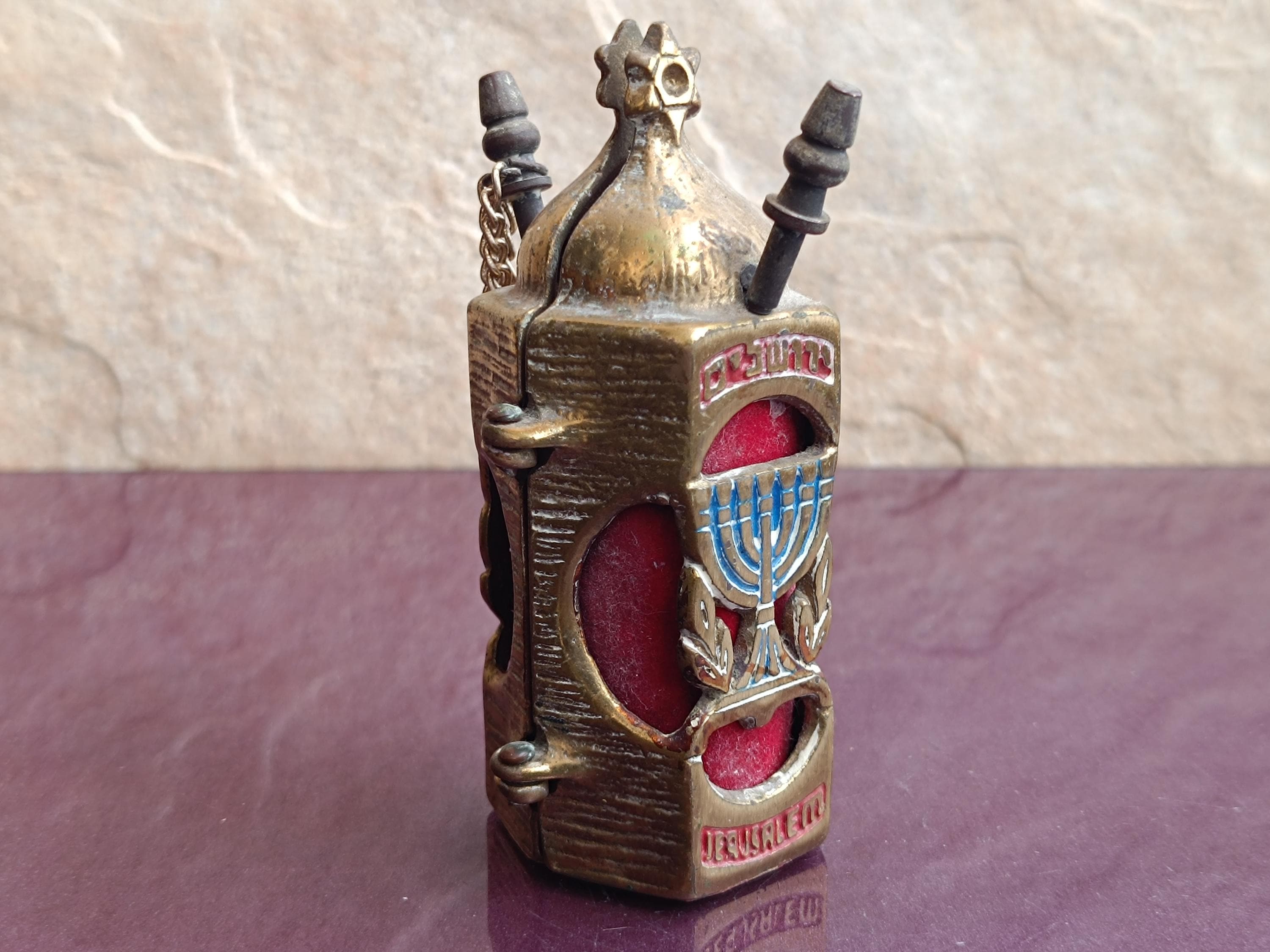 1960s-1970s Jerusalem Judaica Sephardic Torah Scrolls - Bronze and Paper Artwork