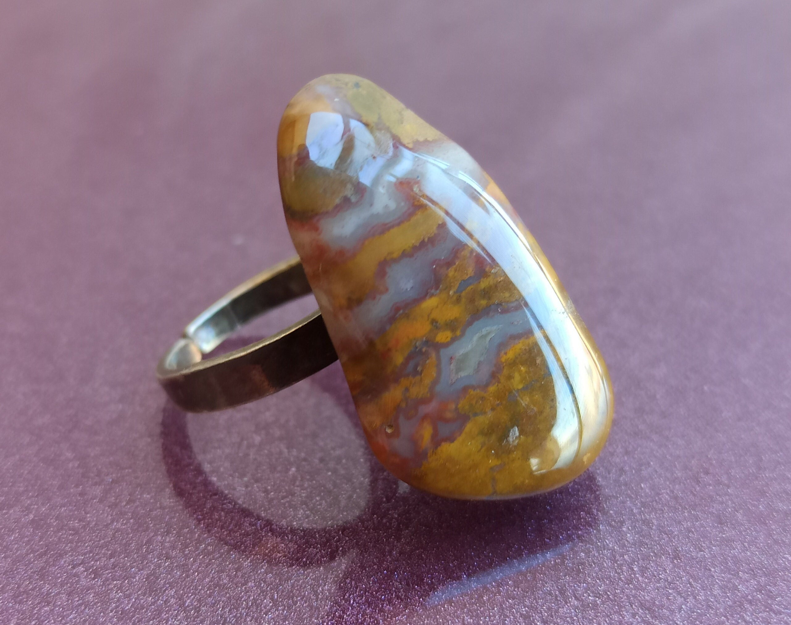 1960 Designer Silver Ring With Agate, Vintage Silver Jewelry