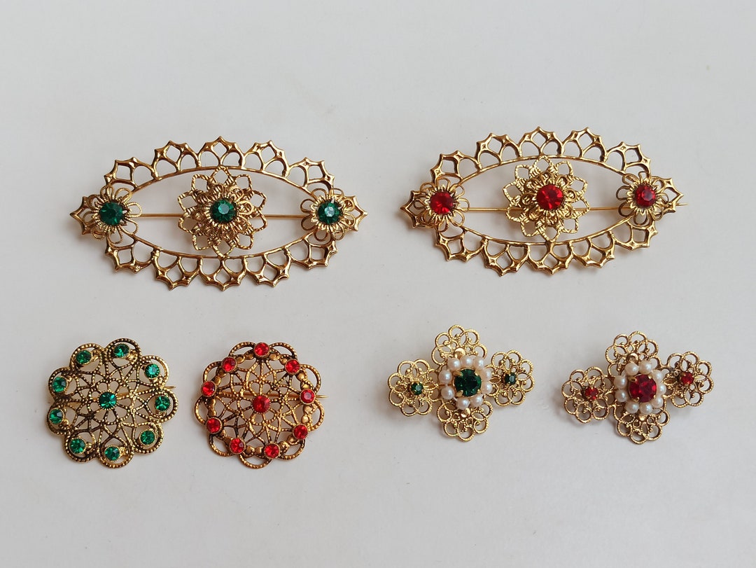 Vintage Brooch, Czech Glass Brooch, Filigree Czech Brooch, Bohemian