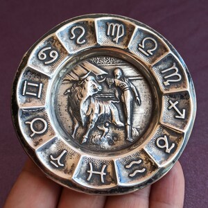 Silver With Zodiac Signs And Bullfighter Plate, Bullfight, Torreador, Bull, Spanish Bullfight, Vintage Silver Plate, Zodiac Signs