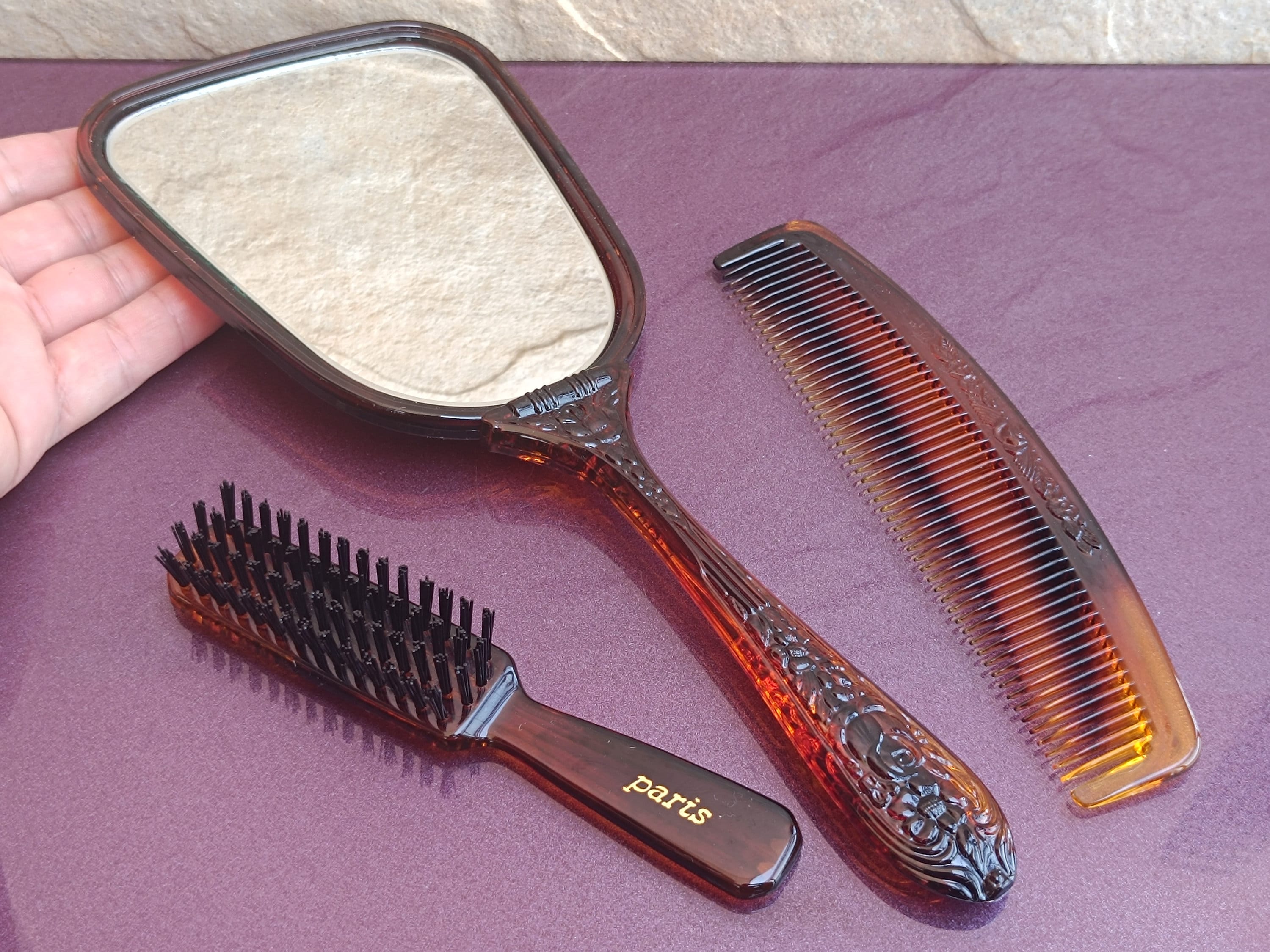 Vtg Fashion Hair Set Pastel Combs Earrings Mirror Barettes Missing 1 Comb 80s Amazon.com : EXCEART 1 Set 5 Pcs Mirror Comb Set Vintage  main image 3
