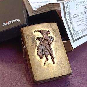 Zippo Cowboy on Horseback Brass Lighter, Collectible Lighter, Zippo, USA, Antique Zippo Lighter, Vintage Petrol Lighter, Old Liquid Lighter