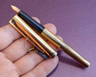 Pluma estilográfica S.T. Dupont Vermeil de plata 925 con plumín de oro de 18 quilates en su caja original. Pluma estilográfica de plata 925. Pluma estilográfica con plumín de oro 750. Plumín de oro de 18 quilates.