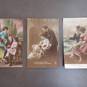 Set di 3 cartoline 1920, cartoline pack, cartoline d'epoca Spagna, Francia, Europa, cartoline pubblicate, cartolina, vecchia cartolina, carta antica