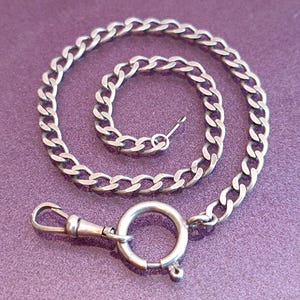 1970s 925 Silver Pocket Watch Chain, Antique Pocket Watch Chain, Silver Watch Chain, Handmade Pocket Watch Chain, Silver Watch Chain