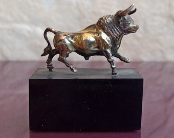 Vintage Silver Bull Statue, Genuine Silver Bull Figurine, Antique Bull Figurine, Old Bull Figurine, Star Stamp, Silver Bull