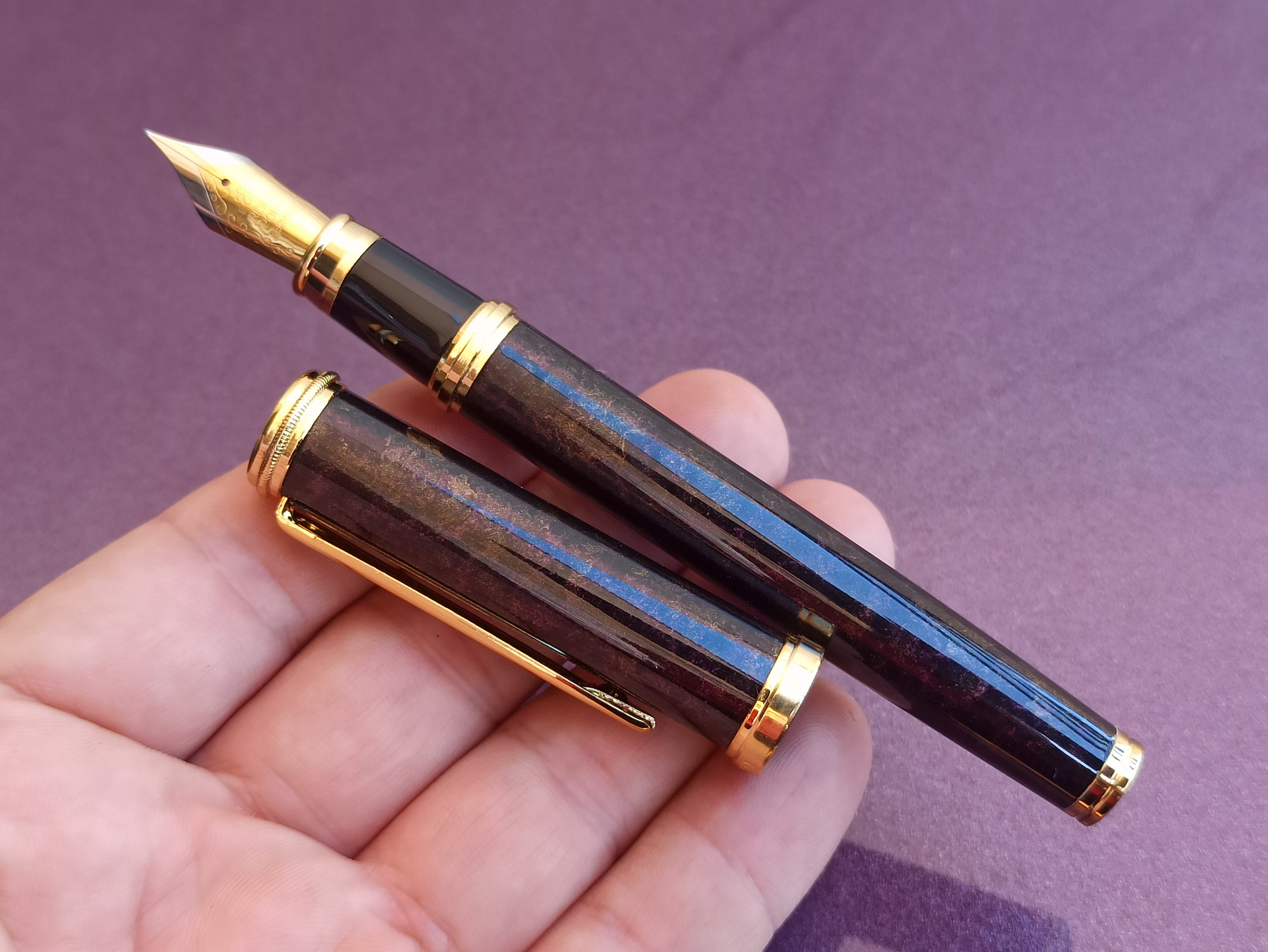 Stylo Plume VACCARO En Acier Laqué Mauve - Occasion - Plume Iridium - Gros Modèle