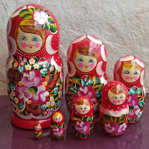 Nesting Doll Set of 7, Art Matryoshka, Unique Flower Nesting Doll, Nesting Doll, Flowers Home Decor, Collectible Interior Toy, Ukraine