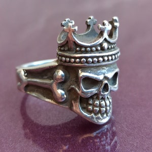 925 Silver Biker King Ring, Biker Ring, Biker Jewelry, Retro Skull Ring, Biker Skull Ring, Silver Biker Ring, Skull Ring, England