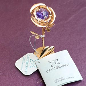 CRYSTOCRAFT Swarovski Crystal Gold Filled Rose Figure, Swarovski Rose Figurine, Swarovski Crystal, Vintage Gold Filled Figure