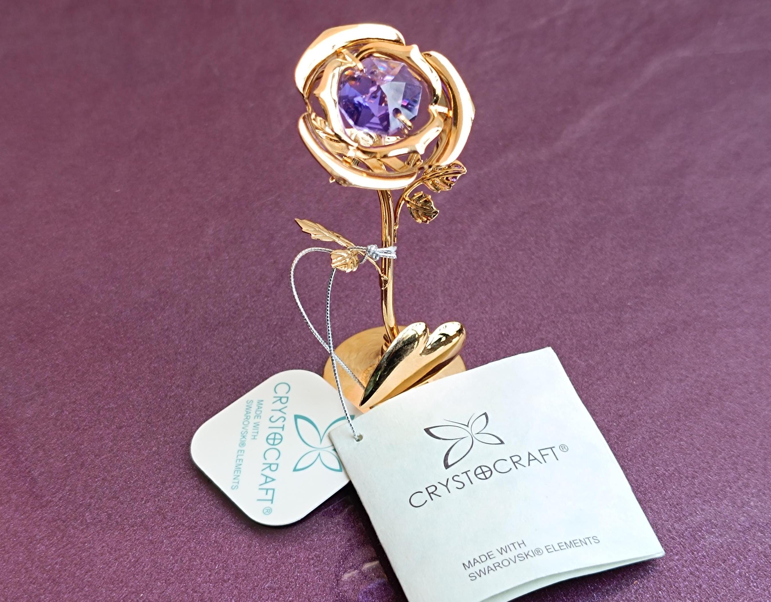 CRYSTOCRAFT Swarovski Crystal Gold Filled Rose Figure, Swarovski